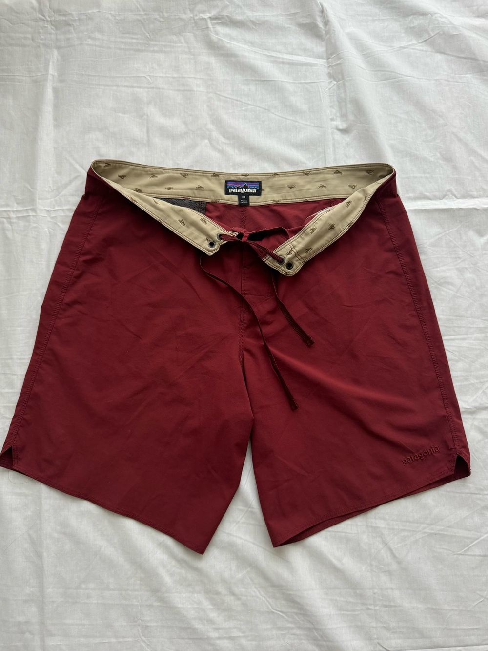 Patagonia Maroon Men's Board Shorts with Tan Waistband